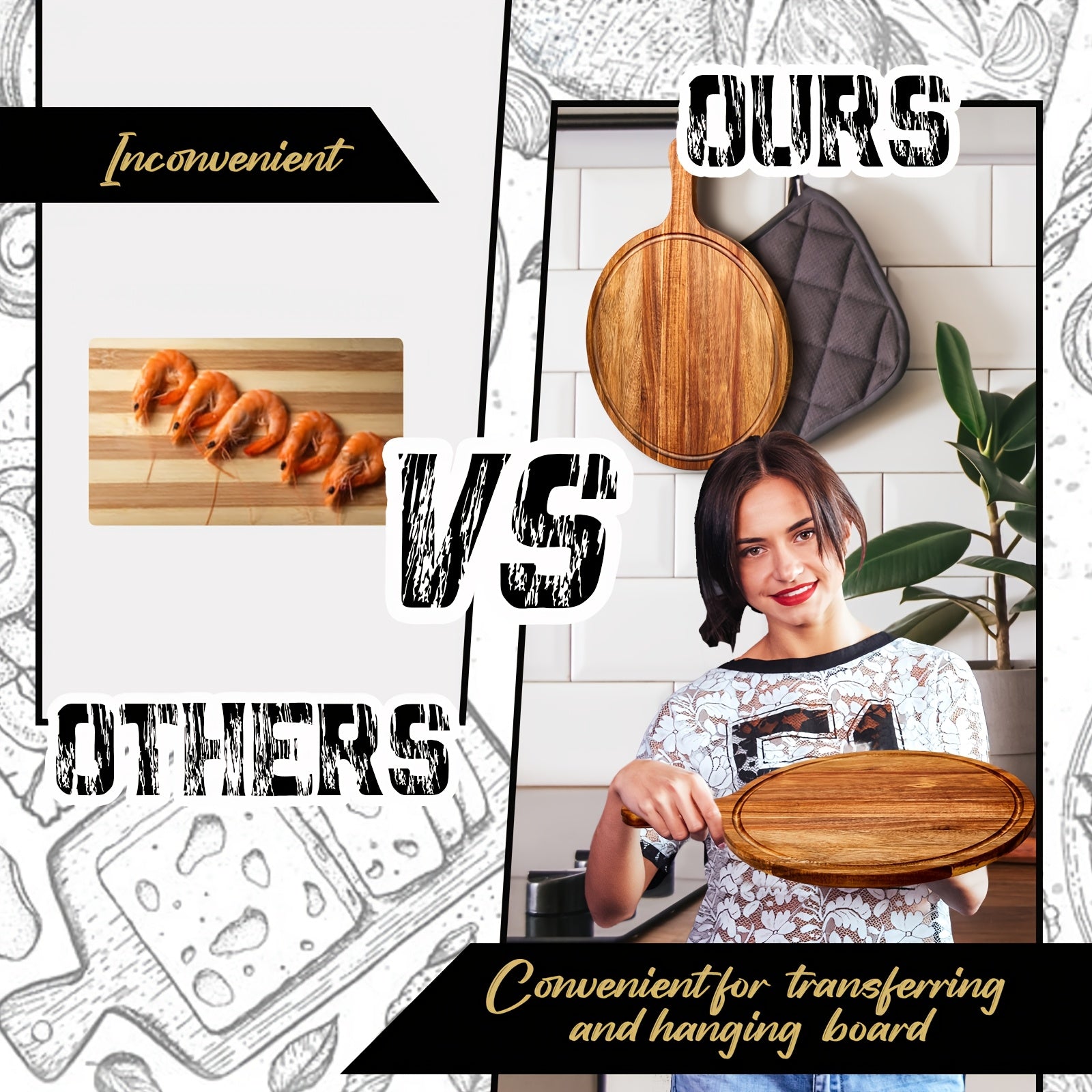 10pcs Round Wooden Cutting Boards with Handles, Wooden Serving Boards, Kitchen Chopping Boards for Pizza, Bread, Cheese, Cooked Food, Fruits, Vegetables