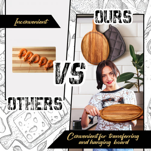 10pcs Round Wooden Cutting Boards with Handles, Wooden Serving Boards, Kitchen Chopping Boards for Pizza, Bread, Cheese, Cooked Food, Fruits, Vegetables