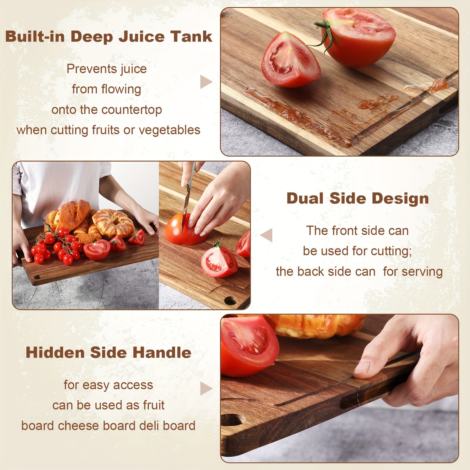 6 Acacia Wood Cutting Board for Kitchen Set Charcuterie Boards Wooden Chopping Board for Meat, 17 X 12, 15 X 10, 12 X 10, 11 X 7, Double 9 X 6.1 Inch, Housewarming Gifts Valentines Decoration for Home