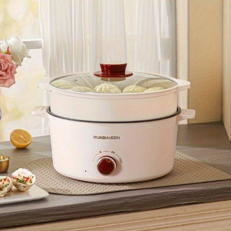 Large Capacity Electric Cooker with Multiple Functions, Including a Dip And Wok Feature with a Steamer. Designed for Home Or Apartment Use, It Operates on a US Plug with a Voltage Range of 110V-130V And Is Made from PP Material