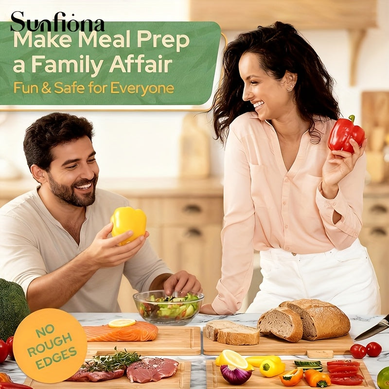 Sunfiona 4pcs Bamboo Chopping Board Collection with Storage Stand, Ideal Wooden Deli And Chopping Board, Kitchen Tools, Cutting Boards, Professional Equipment