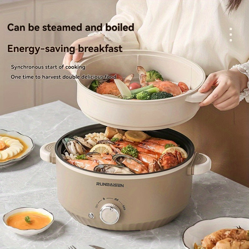 Large Capacity Electric Cooker with Multiple Functions, Including a Dip And Wok Feature with a Steamer. Designed for Home Or Apartment Use, It Operates on a US Plug with a Voltage Range of 110V-130V And Is Made from PP Material