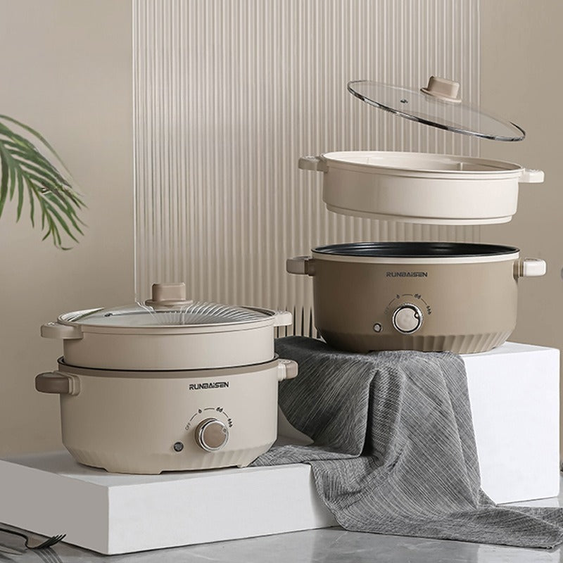 Large Capacity Electric Cooker with Multiple Functions, Including a Dip And Wok Feature with a Steamer. Designed for Home Or Apartment Use, It Operates on a US Plug with a Voltage Range of 110V-130V And Is Made from PP Material