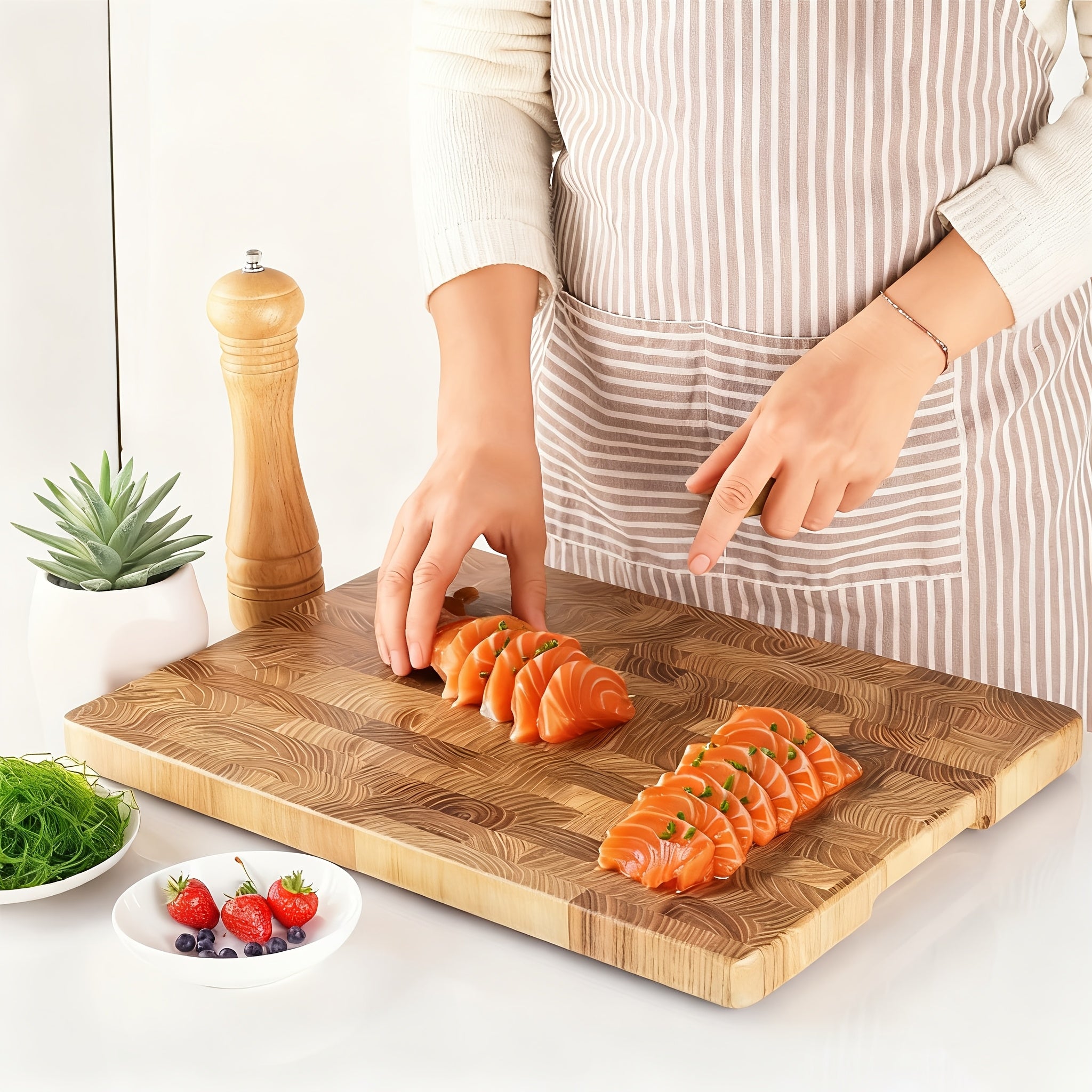 Large Teak Wood Cutting Board - 16.5X11.8 Inch Kitchen Chopping Board Featuring Concealed Handles, Sturdy Wooden Charcuterie Board Suitable for Meat, Vegetables, Fruits, Bread & Cheese, Elegant Kitchen Accessory, Made from Natural Teak