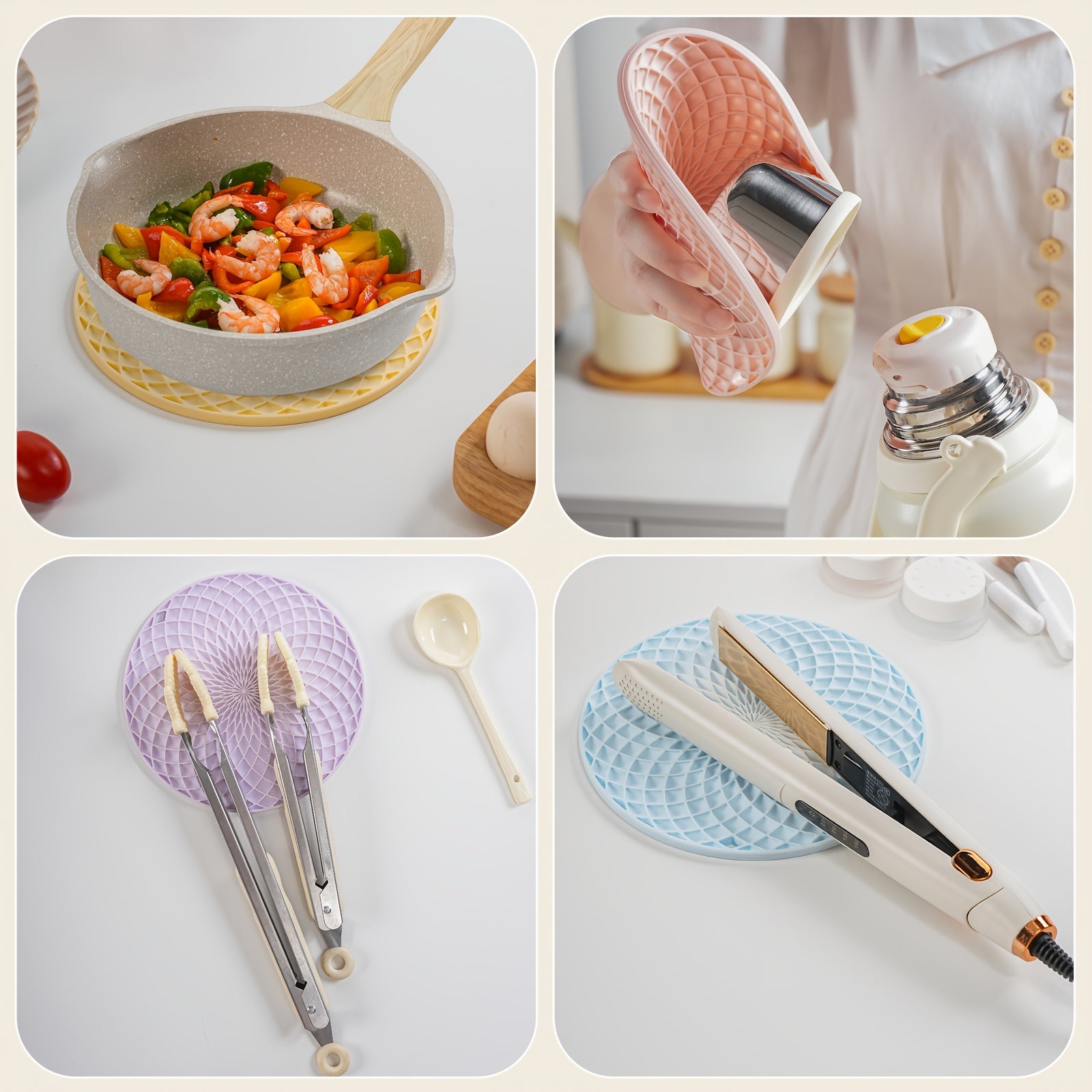 2pcs Macaron Color Multifunctional Silicone Mat | Heat Resistant & Non-Slip | Cup Coaster\u002FPot Holder\u002FTable Placemat\u002FPicnic Mat | Brand: TIGERPOWER