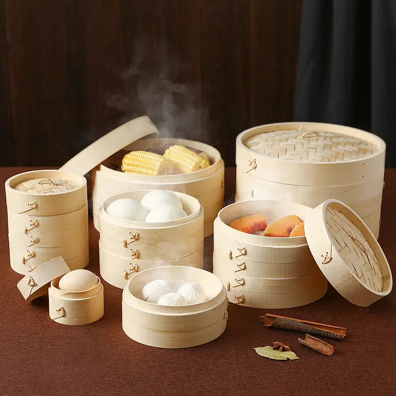 3 Tier 7 Inch Bamboo Steamer Basket, Dumpling Steamer for Cooking, Vegetable Steamer, Food Steamer for Meat, Dim Sum, Buns, Fish, Rice