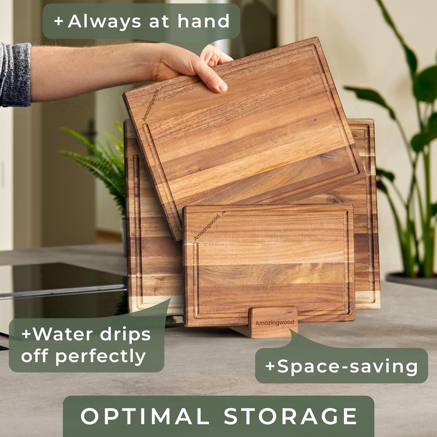 Gift for Mom Dad 3Pcs Out of Solid Acacia Wood Cutting Boards Set, Heavy Duty with Juice Grooves & Non Slip-For Meat, Veggies, Fruit, BBQ, Charcuterie | Dishwasher Safe? Hand Wash Only-Gift for Mom Dad, Housewarming, Wedding, Kitchen Essential