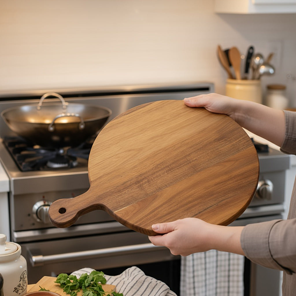 15-Inch Thick Acacia Wood Cutting Board With Handle | Natural Wood Grain, Ideal For Cheese, Deli Meats, Bread, And Fruit | Essential For Holiday Kitchen And Dining (Christmas, Thanksgiving, Valentine'S Day)