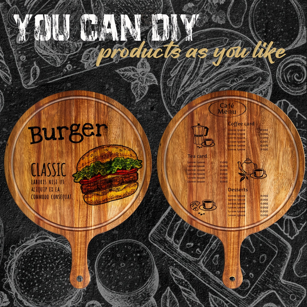 10pcs Round Wooden Cutting Boards with Handles, Wooden Serving Boards, Kitchen Chopping Boards for Pizza, Bread, Cheese, Cooked Food, Fruits, Vegetables