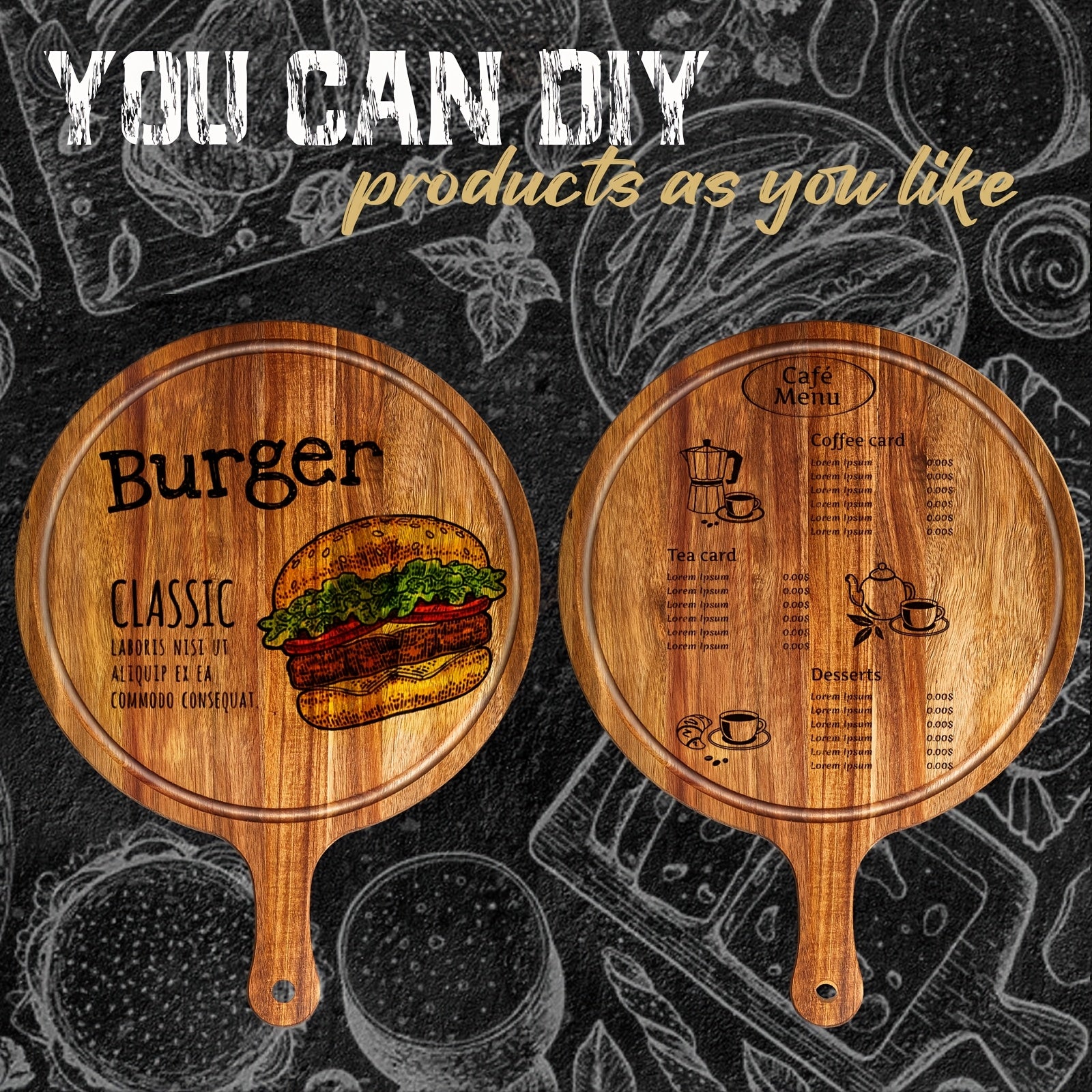 10pcs Round Wooden Cutting Boards with Handles, Wooden Serving Boards, Kitchen Chopping Boards for Pizza, Bread, Cheese, Cooked Food, Fruits, Vegetables