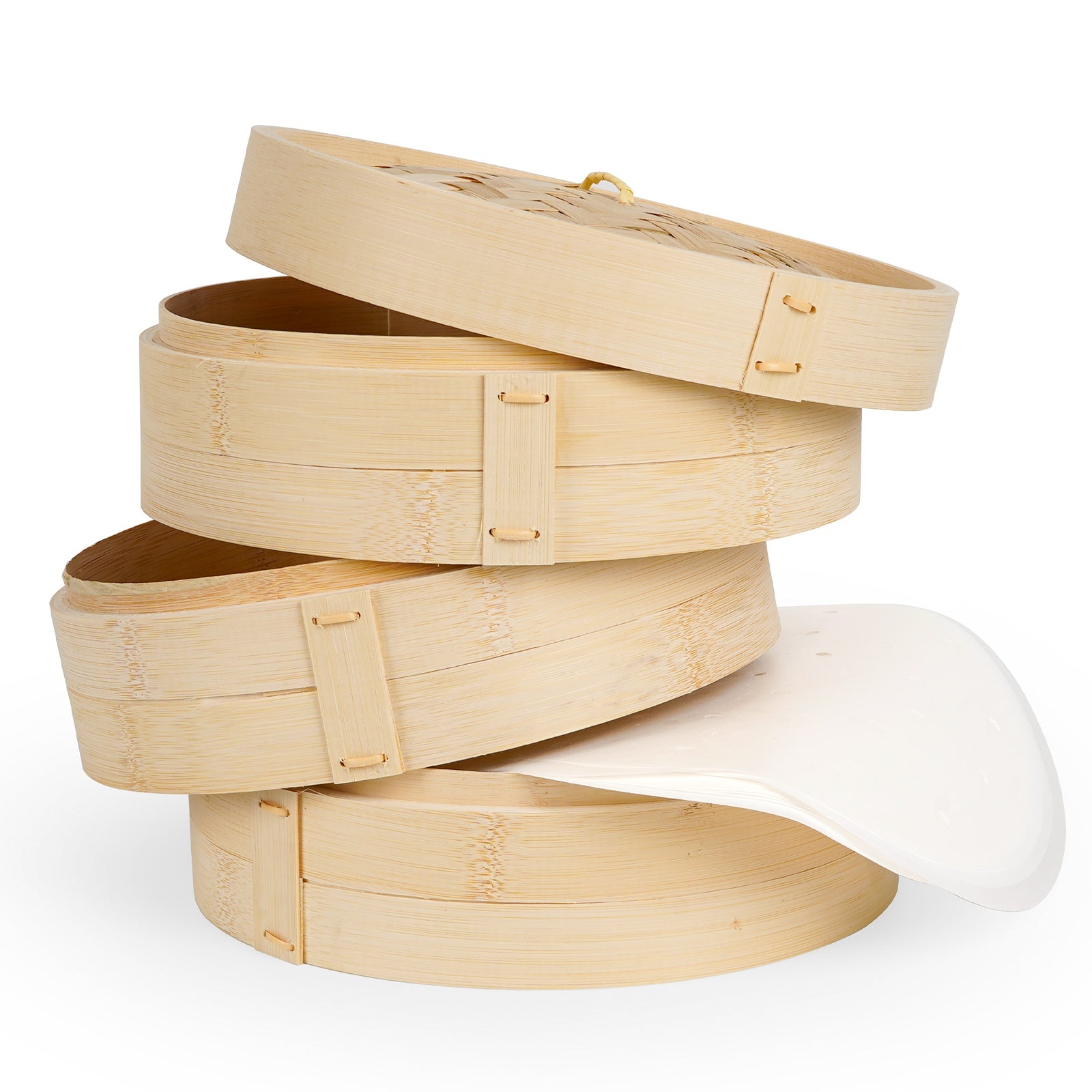 10 Inch 3 Tier Bamboo Steamer Basket with 50 Parchment Papers | Multi-ply Material, Ideal for Kitchen, Dumplings, Buns, Dim Sum