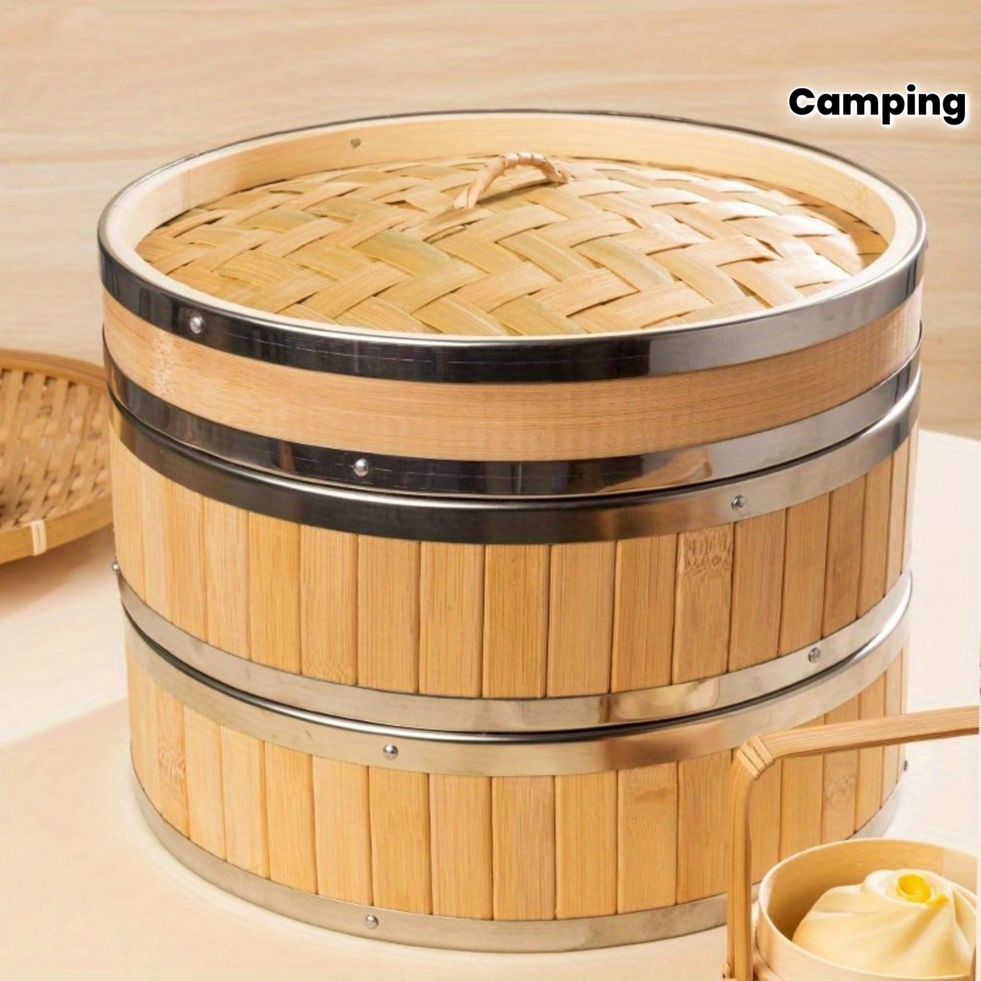 2pcs\u002F3pcs\u002F4pcs Handcrafted Bamboo Steamer with Stainless Steel Edges | Deep Steaming Rack Suitable for Baozi, Steamed Buns, Seafood, Vegetables - Ideal for Home, Restaurant, Outdoor Camping Use
