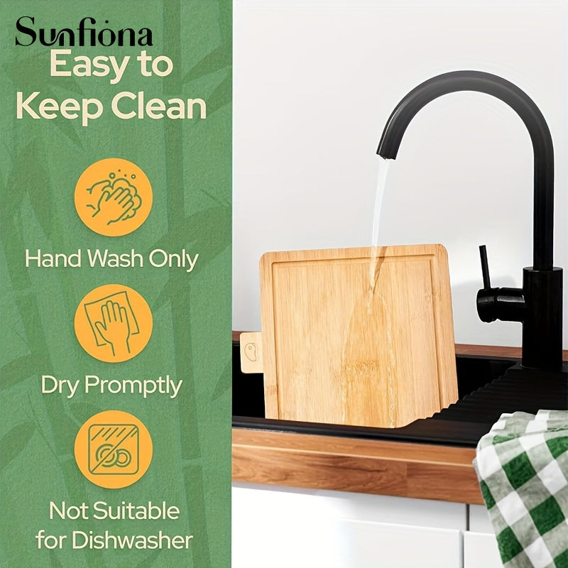 Sunfiona 4pcs Bamboo Chopping Board Collection with Storage Stand, Ideal Wooden Deli And Chopping Board, Kitchen Tools, Cutting Boards, Professional Equipment