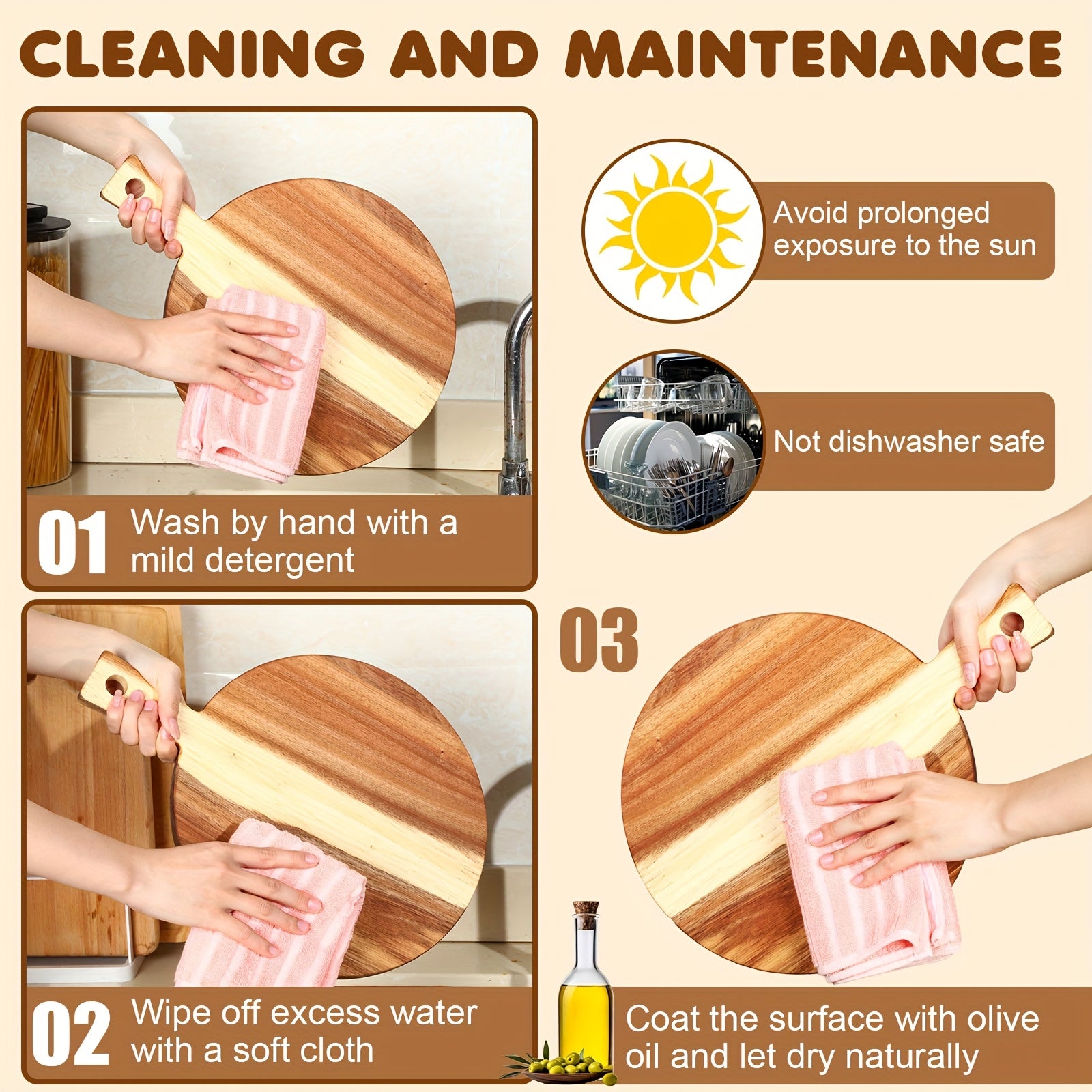 Set of 4 Thick Acacia Wood Cutting Boards with Handles | Assorted Sizes Large Charcuterie Boards, Butcher Block Serving Tray for Cheese, Meat, Pizza, Vegetables, Bread, Kitchen Dining Room - CHUMIA