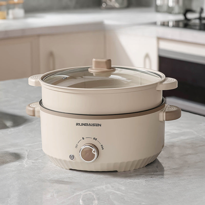 Large Capacity Electric Cooker with Multiple Functions, Including a Dip And Wok Feature with a Steamer. Designed for Home Or Apartment Use, It Operates on a US Plug with a Voltage Range of 110V-130V And Is Made from PP Material
