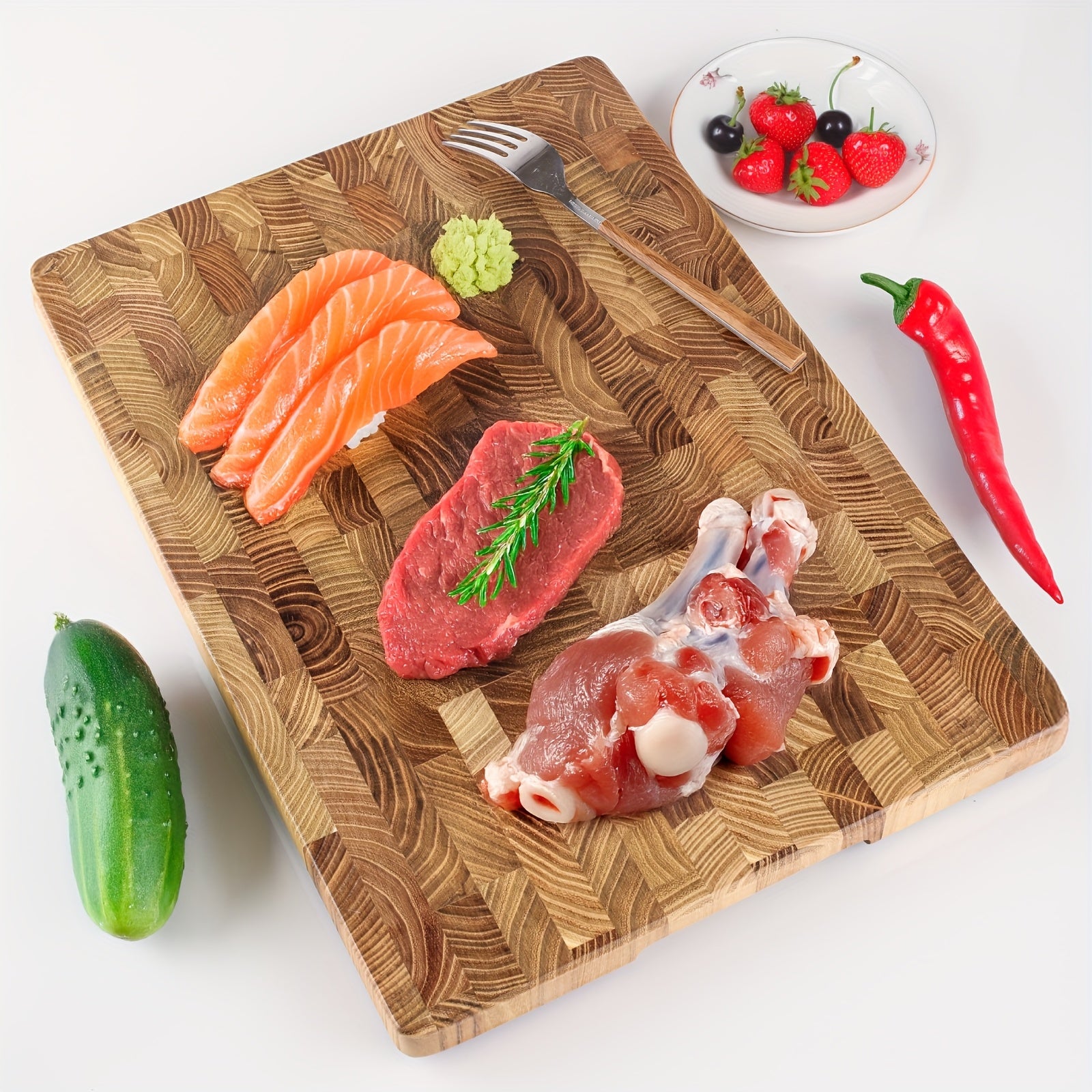 Large Teak Wood Cutting Board - 16.5X11.8 Inch Kitchen Chopping Board Featuring Concealed Handles, Sturdy Wooden Charcuterie Board Suitable for Meat, Vegetables, Fruits, Bread & Cheese, Elegant Kitchen Accessory, Made from Natural Teak
