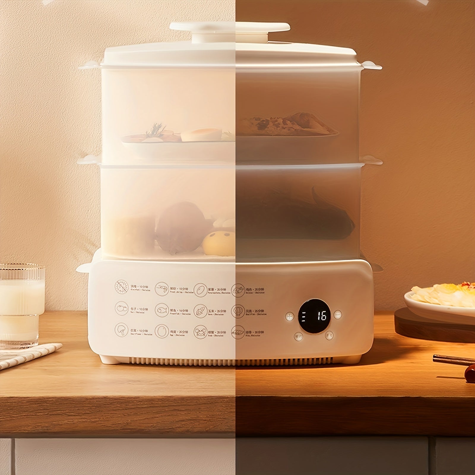 3-Tier Digital Steamer 3-Tier Digital Steamer with Auto Shutoff & Timer | Fast, Healthy Cooking for Vegetables, Meats & Grains | Stackable Baskets | 110-130V US Plug