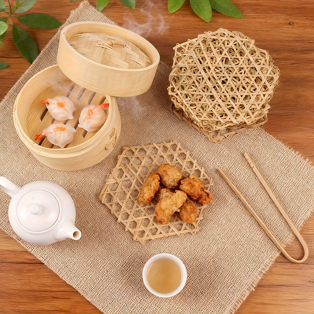 Bamboo Steamer Set for Dumplings, Pastries, Eggs, Vegetables, and Meat | Traditional Non-Electronic Steaming Basket for Diverse Foods