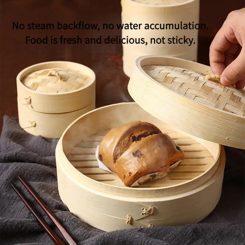 3 Tier 7 Inch Bamboo Steamer Basket, Dumpling Steamer for Cooking, Vegetable Steamer, Food Steamer for Meat, Dim Sum, Buns, Fish, Rice