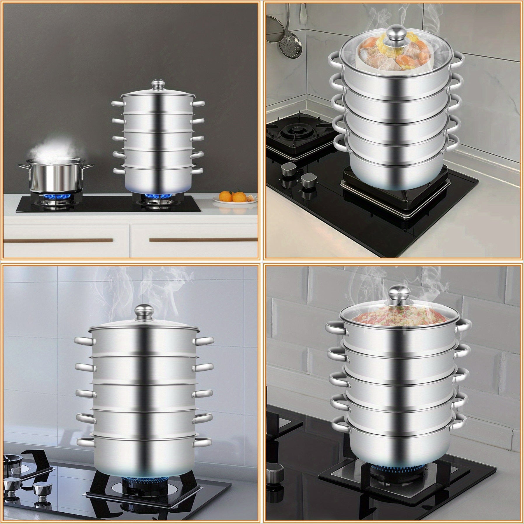 5-Tier 10.24inch Stainless Steel Steamer - Efficient Multi-Level Cooking for Home and Restaurant Use, steamer, easy to clean, suitable for steaming and cooking fish, shrimp, crab, rice, vegetables, steamed buns, soup, etc, on various stoves, such as