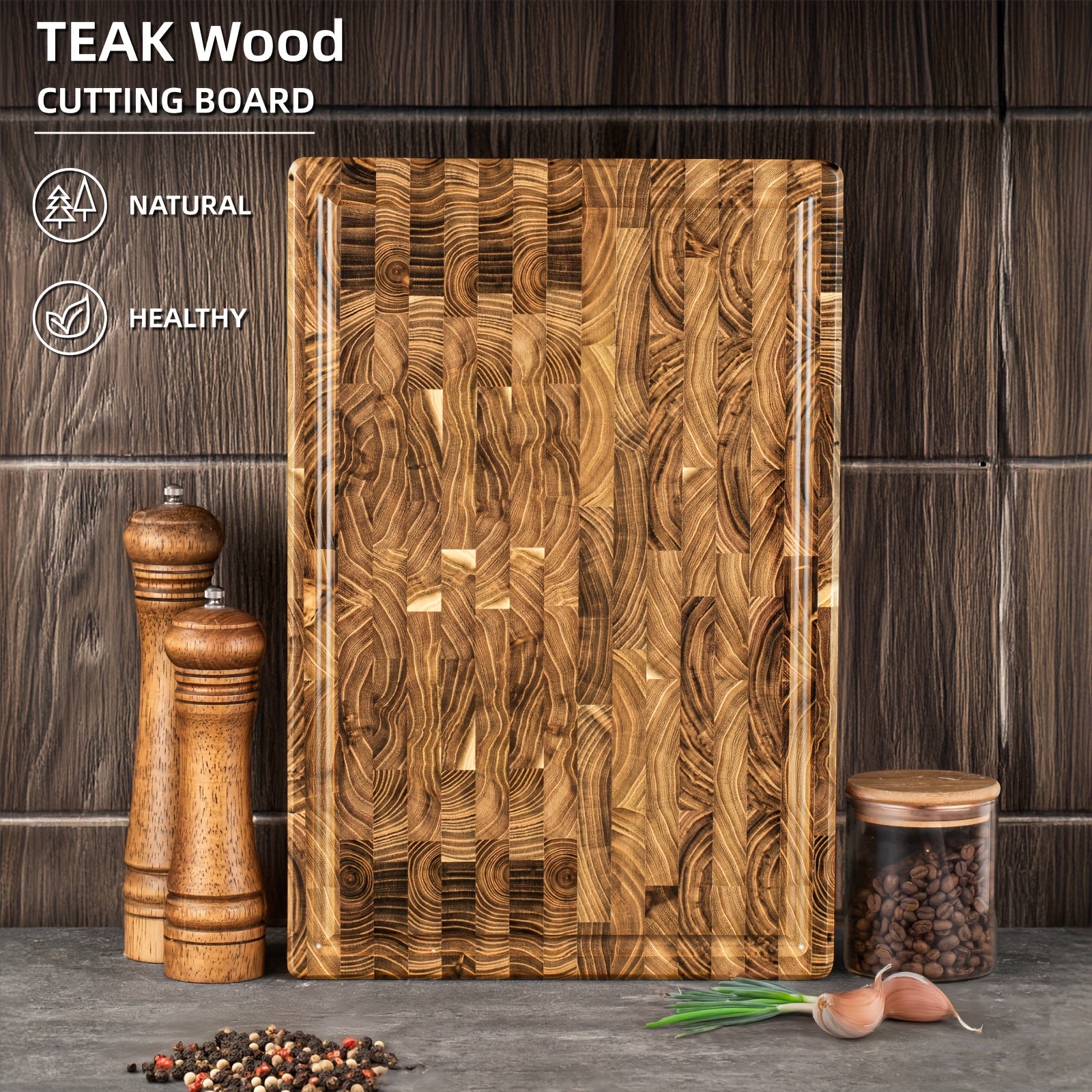 High-End Extra Large Thick Heavy Duty Teak End Grain Cutting Boards for Kitchen, Large Wood Chopping Board with Hidden Handles, Wooden Charcuterie Board for Meat, Vegetables, Fruits, Bread, Cheese