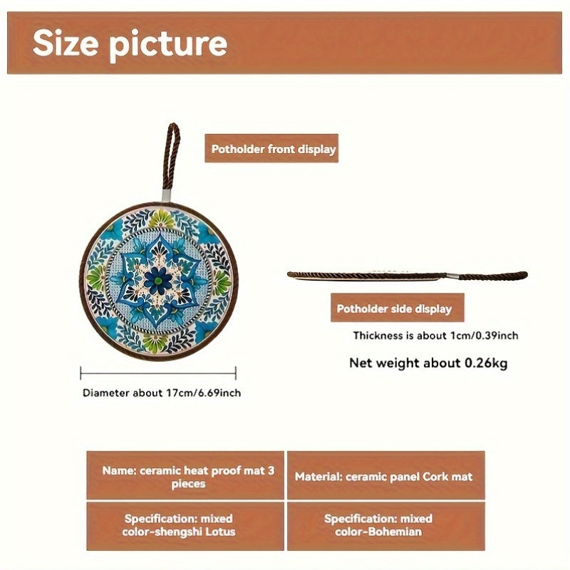 3pcs Ceramic Insulation Mat, Household Anti Scalding Table Mat, Pot Mat, Anti Heat And Oil Mat, Cup Mat, Plate Mat, And Meal Mat