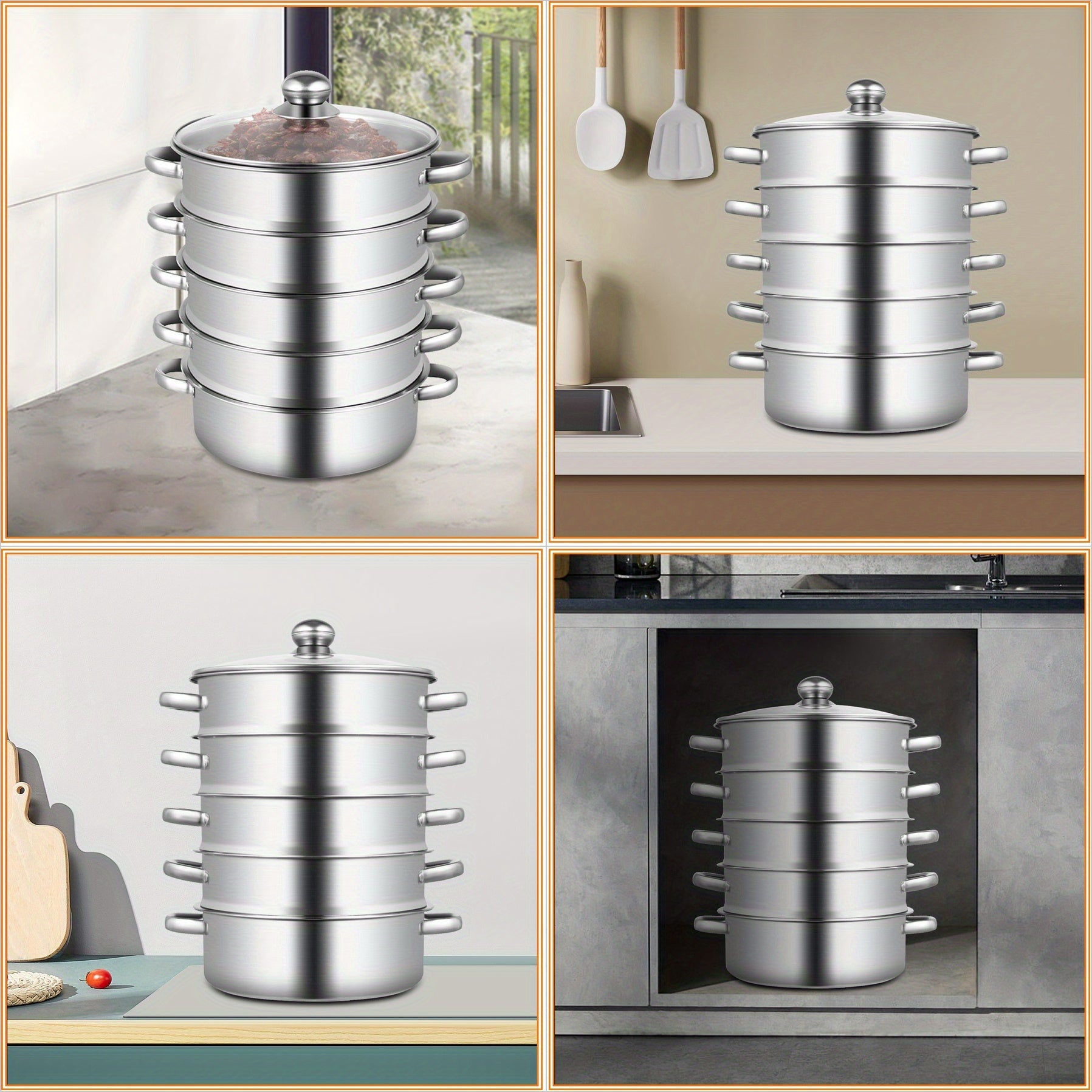 5-Tier 10.24inch Stainless Steel Steamer - Efficient Multi-Level Cooking for Home and Restaurant Use, steamer, easy to clean, suitable for steaming and cooking fish, shrimp, crab, rice, vegetables, steamed buns, soup, etc, on various stoves, such as