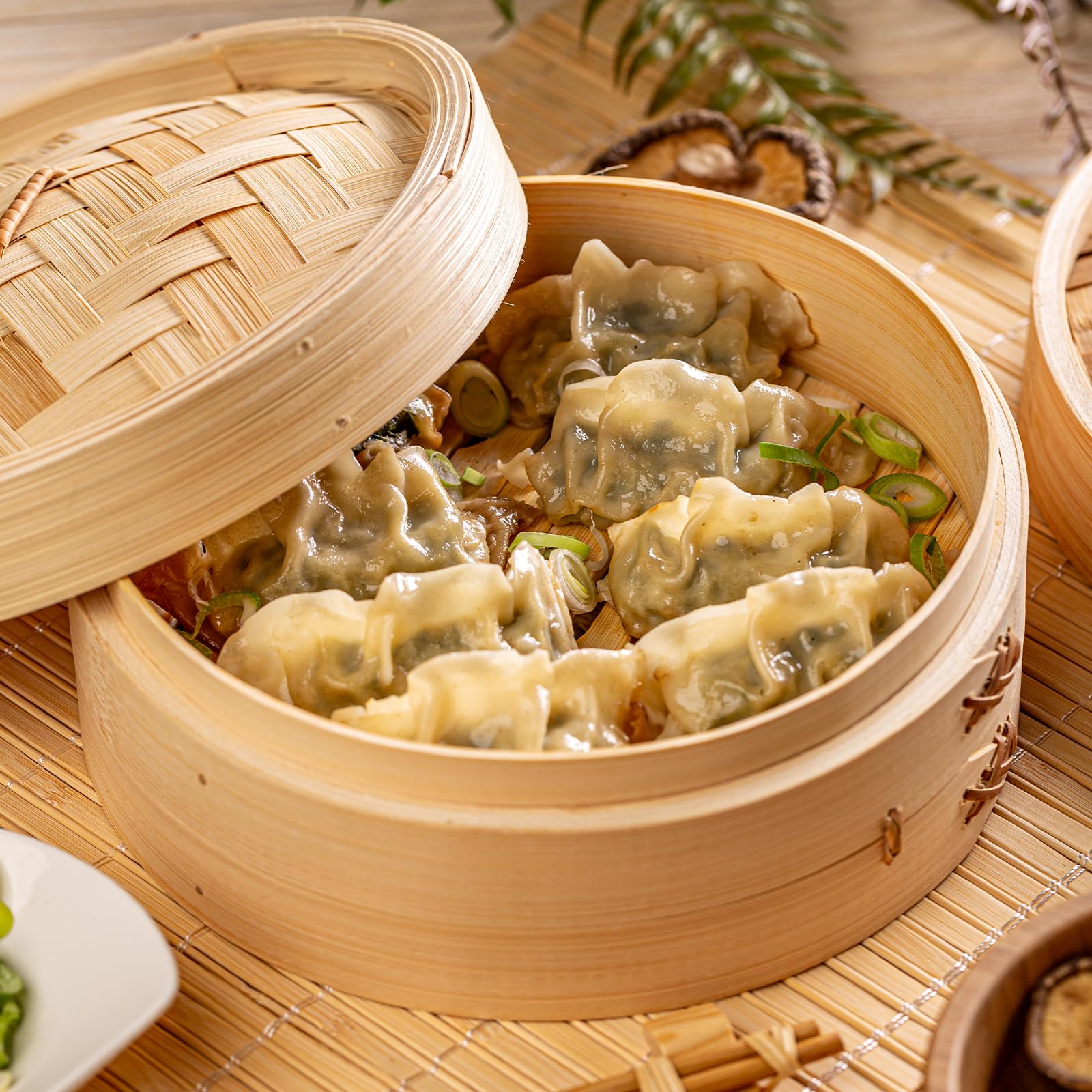 10 Inch 3 Tier Bamboo Steamer Basket with 50 Parchment Papers | Multi-ply Material, Ideal for Kitchen, Dumplings, Buns, Dim Sum