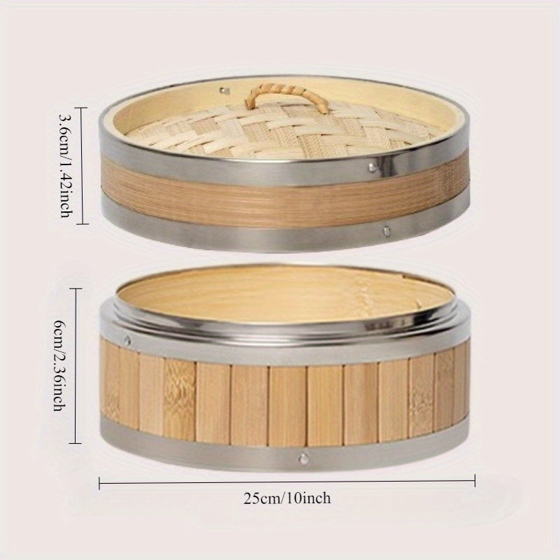 2pcs\u002F3pcs\u002F4pcs Handcrafted Bamboo Steamer with Stainless Steel Edges | Deep Steaming Rack Suitable for Baozi, Steamed Buns, Seafood, Vegetables - Ideal for Home, Restaurant, Outdoor Camping Use