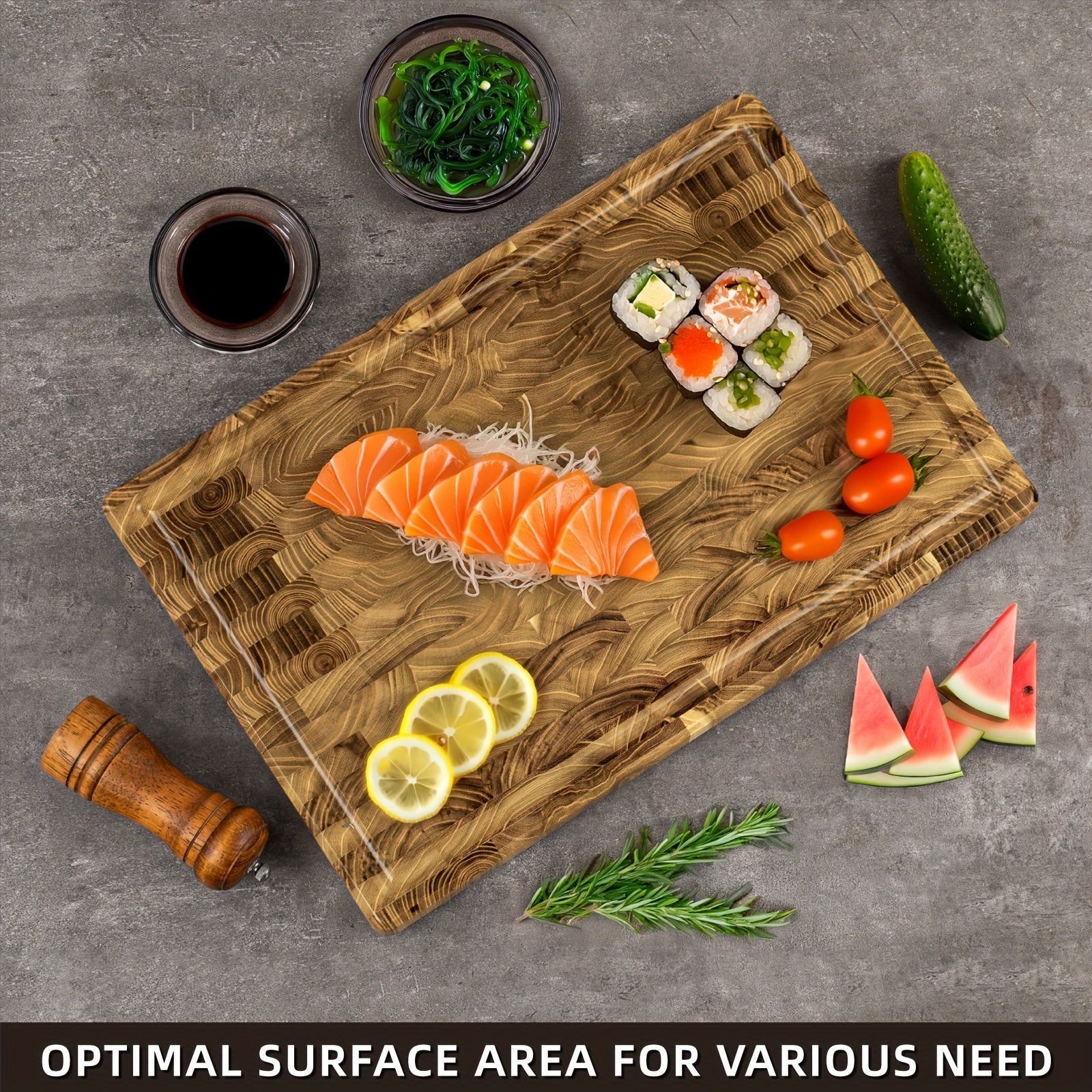 High-End Extra Large Thick Heavy Duty Teak End Grain Cutting Boards for Kitchen, Large Wood Chopping Board with Hidden Handles, Wooden Charcuterie Board for Meat, Vegetables, Fruits, Bread, Cheese