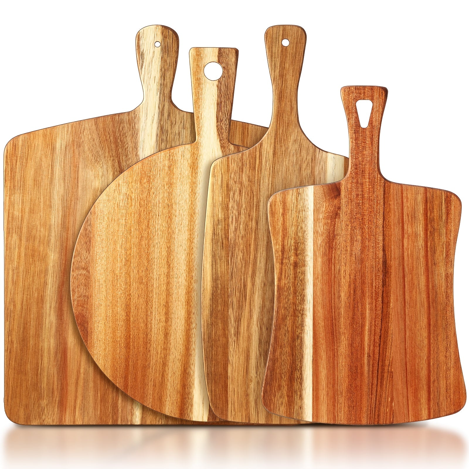 Set of 4 Thick Acacia Wood Cutting Boards with Handles | Assorted Sizes Large Charcuterie Boards, Butcher Block Serving Tray for Cheese, Meat, Pizza, Vegetables, Bread, Kitchen Dining Room - CHUMIA
