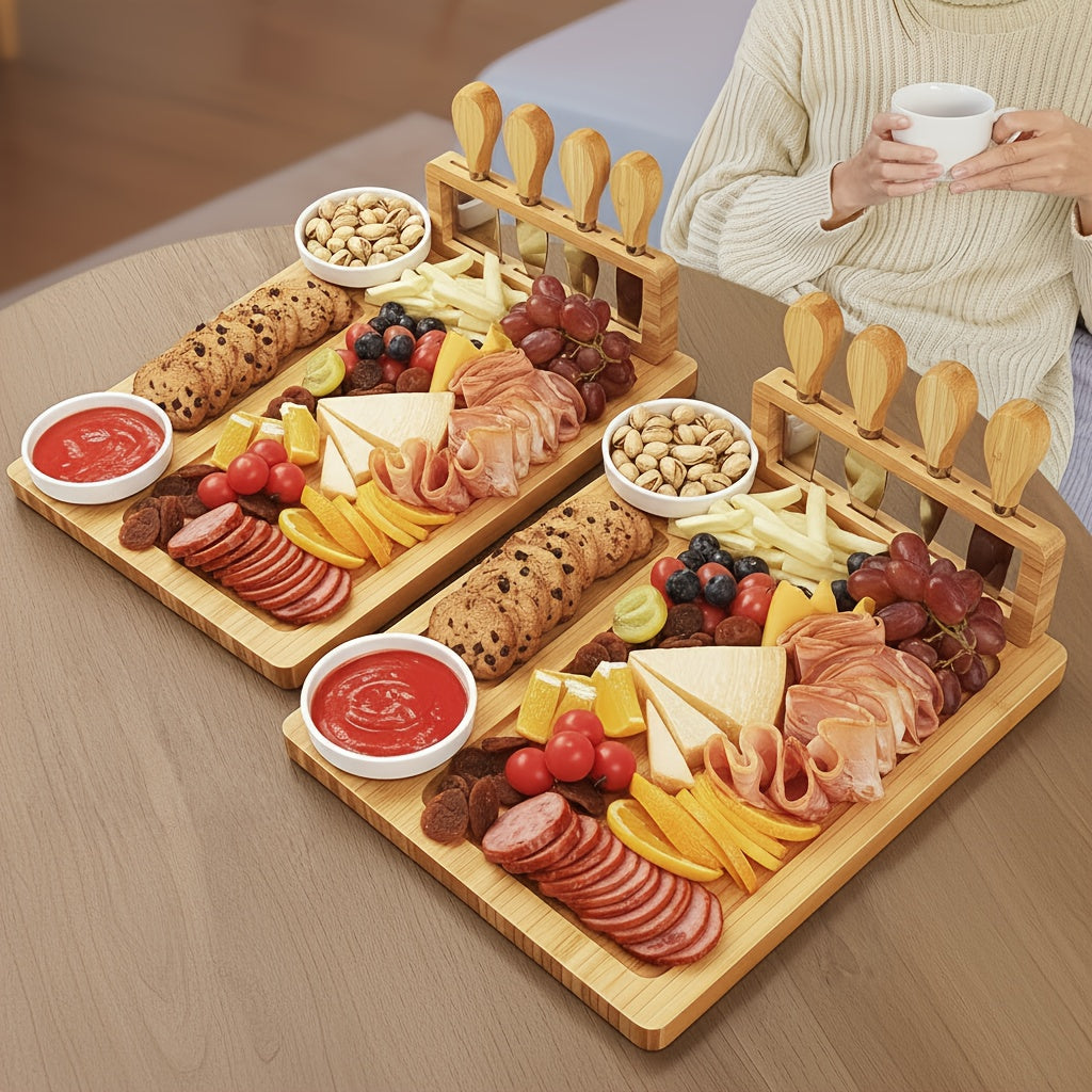 Bamboo Cheese Board, Creative Cheese Board, Tableware Set Cheese Tray Wooden Cutting Board Cutting Board Cheese Cutting Board Bamboo Wooden Plate Kitchenware for Kitchen Kitchen Utensils Christmas Kitchen Accessories