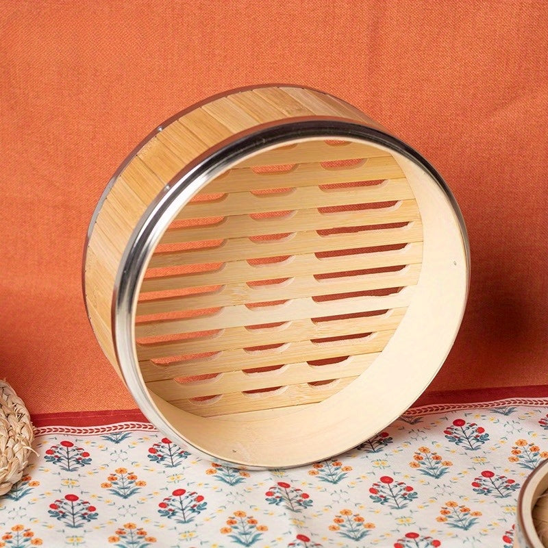 2pcs\u002F3pcs\u002F4pcs Handcrafted Bamboo Steamer with Stainless Steel Edges | Deep Steaming Rack Suitable for Baozi, Steamed Buns, Seafood, Vegetables - Ideal for Home, Restaurant, Outdoor Camping Use