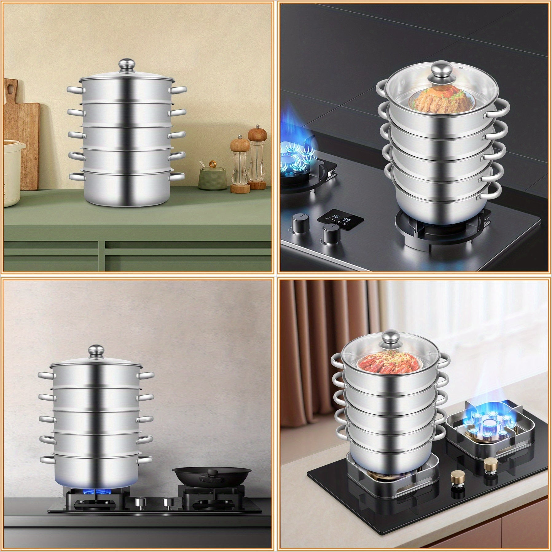 5-Tier 10.24inch Stainless Steel Steamer - Efficient Multi-Level Cooking for Home and Restaurant Use, steamer, easy to clean, suitable for steaming and cooking fish, shrimp, crab, rice, vegetables, steamed buns, soup, etc, on various stoves, such as