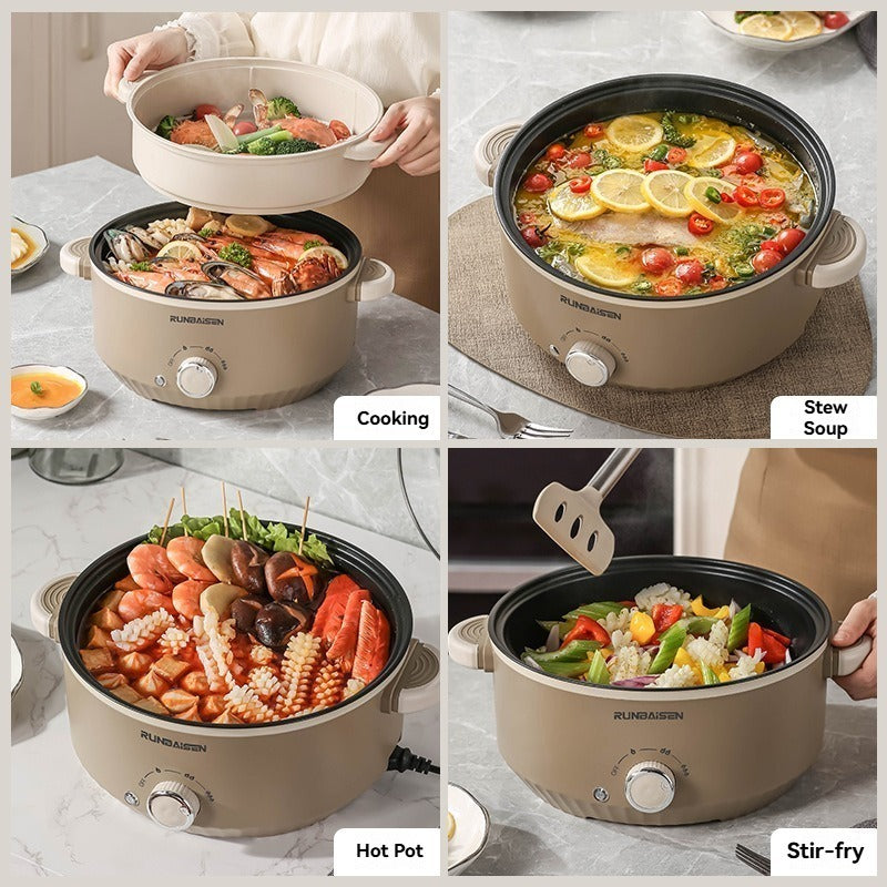 Large Capacity Electric Cooker with Multiple Functions, Including a Dip And Wok Feature with a Steamer. Designed for Home Or Apartment Use, It Operates on a US Plug with a Voltage Range of 110V-130V And Is Made from PP Material