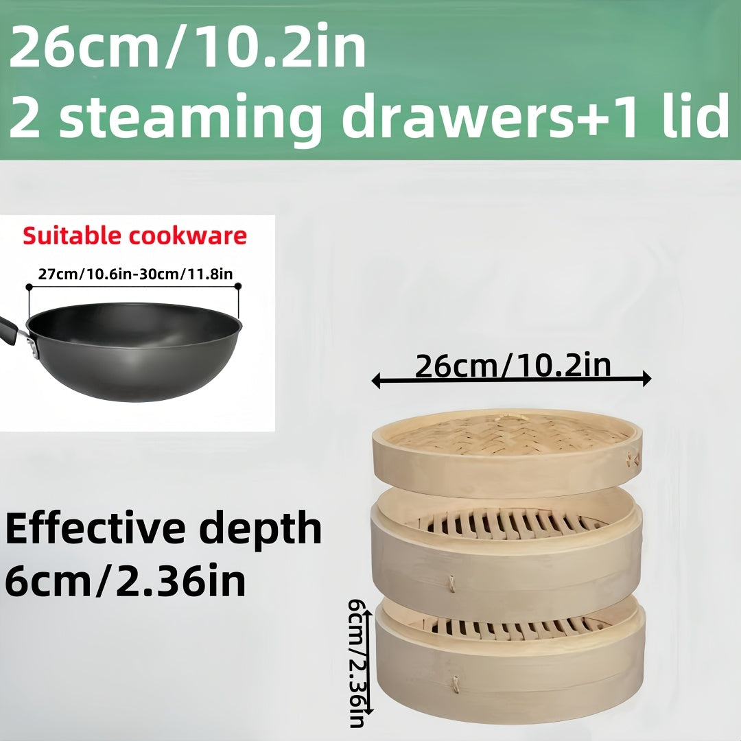 Two Sizes Of Bamboo Steamers Steamed Seafood Steamed Egg Steamed Steamers Deepened And Raised Little Dragon Buns Steamed Small Mantou Steamed Domestic And Commercial Steamers