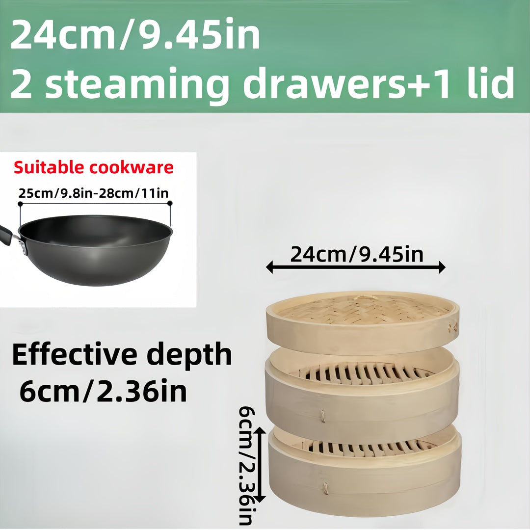 Two Sizes Of Bamboo Steamers Steamed Seafood Steamed Egg Steamed Steamers Deepened And Raised Little Dragon Buns Steamed Small Mantou Steamed Domestic And Commercial Steamers