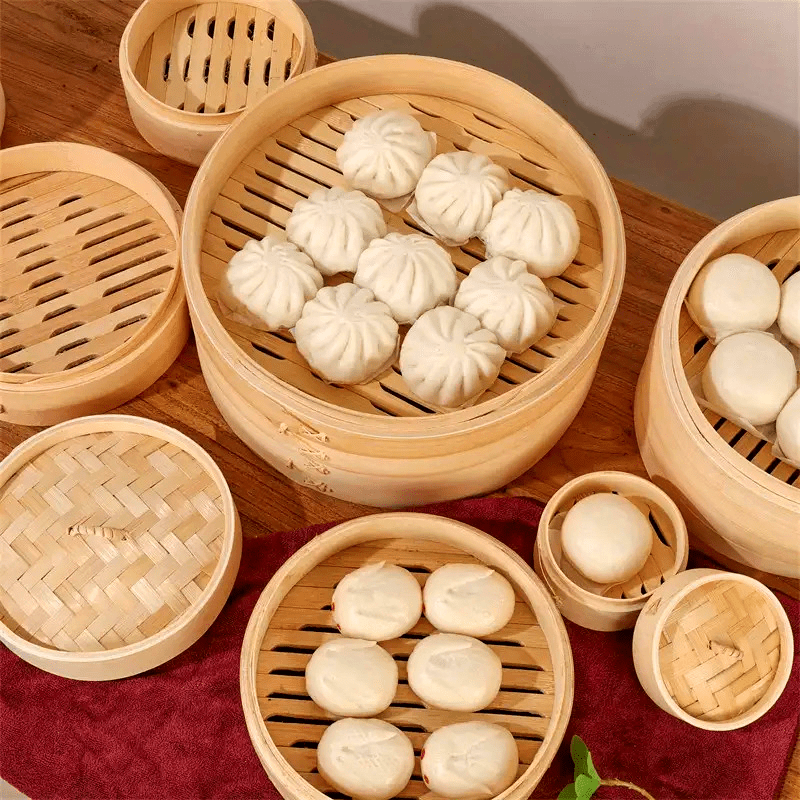 3 Tier 7 Inch Bamboo Steamer Basket, Dumpling Steamer for Cooking, Vegetable Steamer, Food Steamer for Meat, Dim Sum, Buns, Fish, Rice