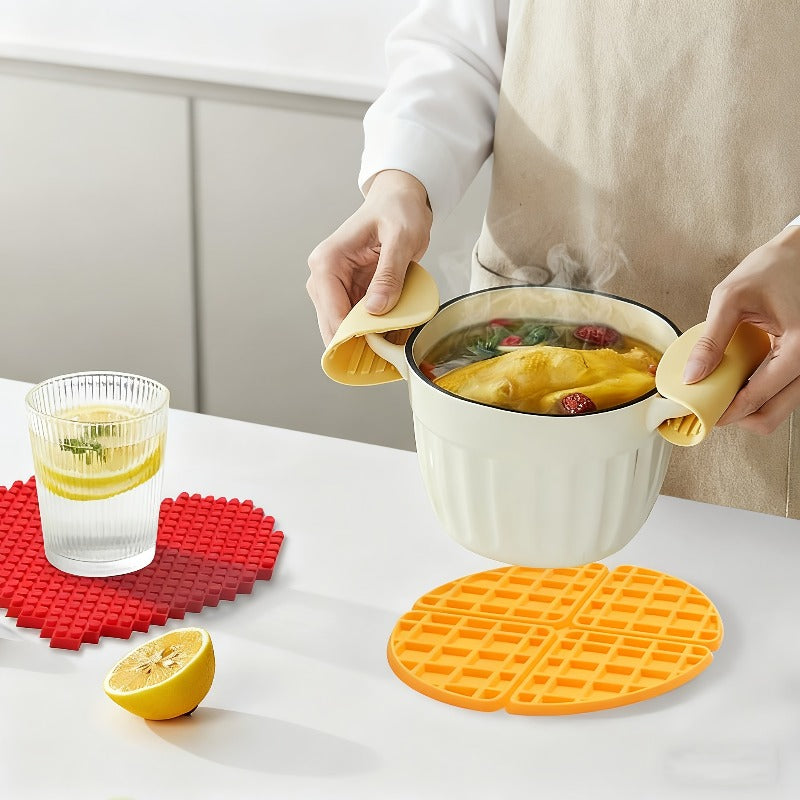 1pc Thickened Non-Slip Silicone Insulation Coaster & Pot Holder - Waffle & Heart Pattern Heatproof Pads, Square Kitchen Stove Burn for Hot Pots, Pans, Dishes ( for \u002F \u002F Metal)