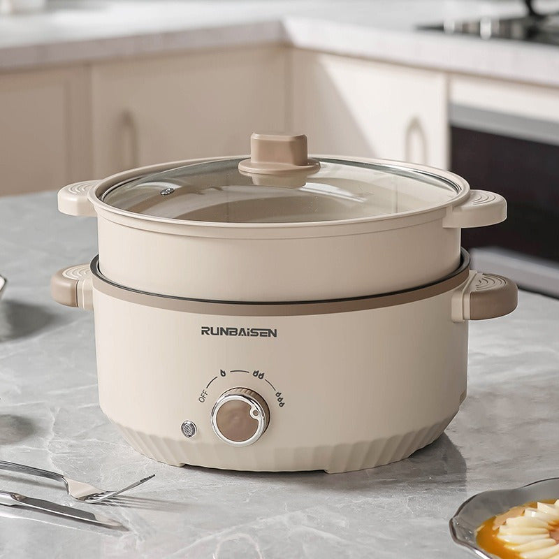 Large Capacity Electric Cooker with Multiple Functions, Including a Dip And Wok Feature with a Steamer. Designed for Home Or Apartment Use, It Operates on a US Plug with a Voltage Range of 110V-130V And Is Made from PP Material