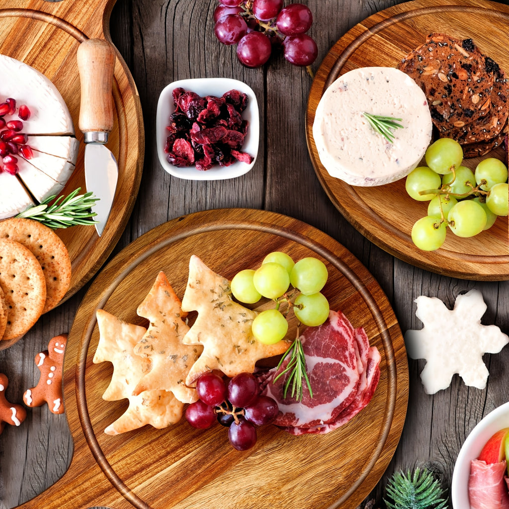 10pcs Round Wooden Cutting Boards with Handles, Wooden Serving Boards, Kitchen Chopping Boards for Pizza, Bread, Cheese, Cooked Food, Fruits, Vegetables