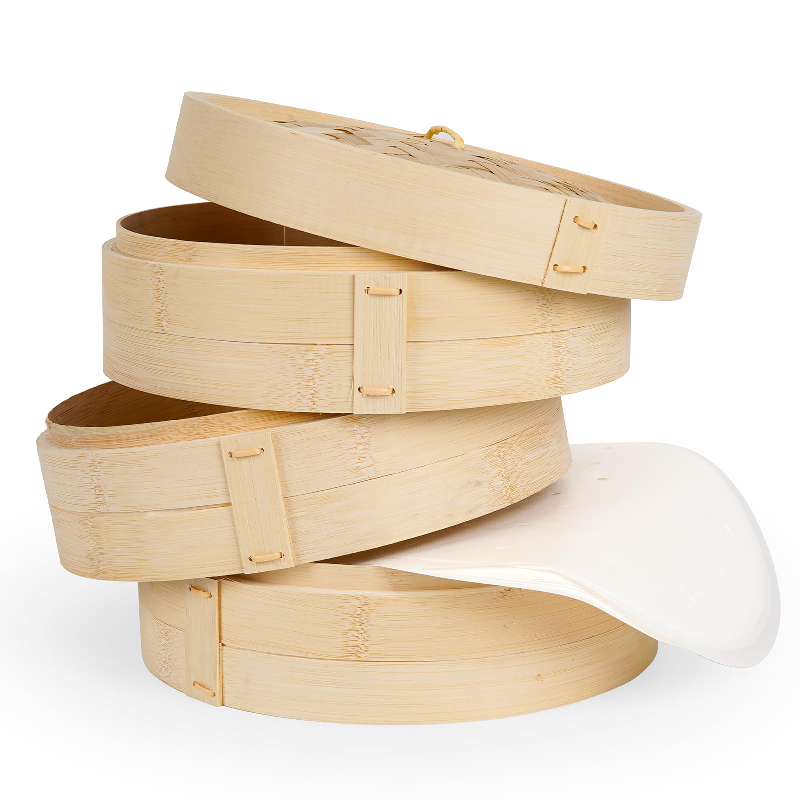 10 Inch 3 Tier Bamboo Steamer Basket with 50 Parchment Papers | Multi-ply Material, Ideal for Kitchen, Dumplings, Buns, Dim Sum