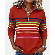 Half-Zip Collar Fashionable Rainbow Striped Sweatshirt