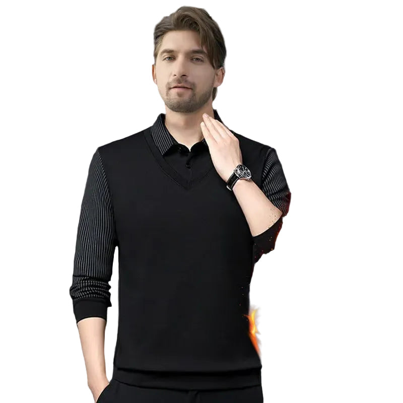 🔥Hot Sale-49% OFF🔥Men's Lapel Faux Two-Piece Knitted Shirt