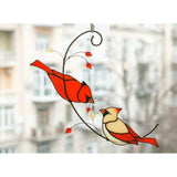 Pair of Cardinal bird stained ornament Style 2