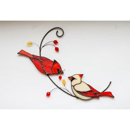 🔥 Pair of Cardinal bird stained ornament